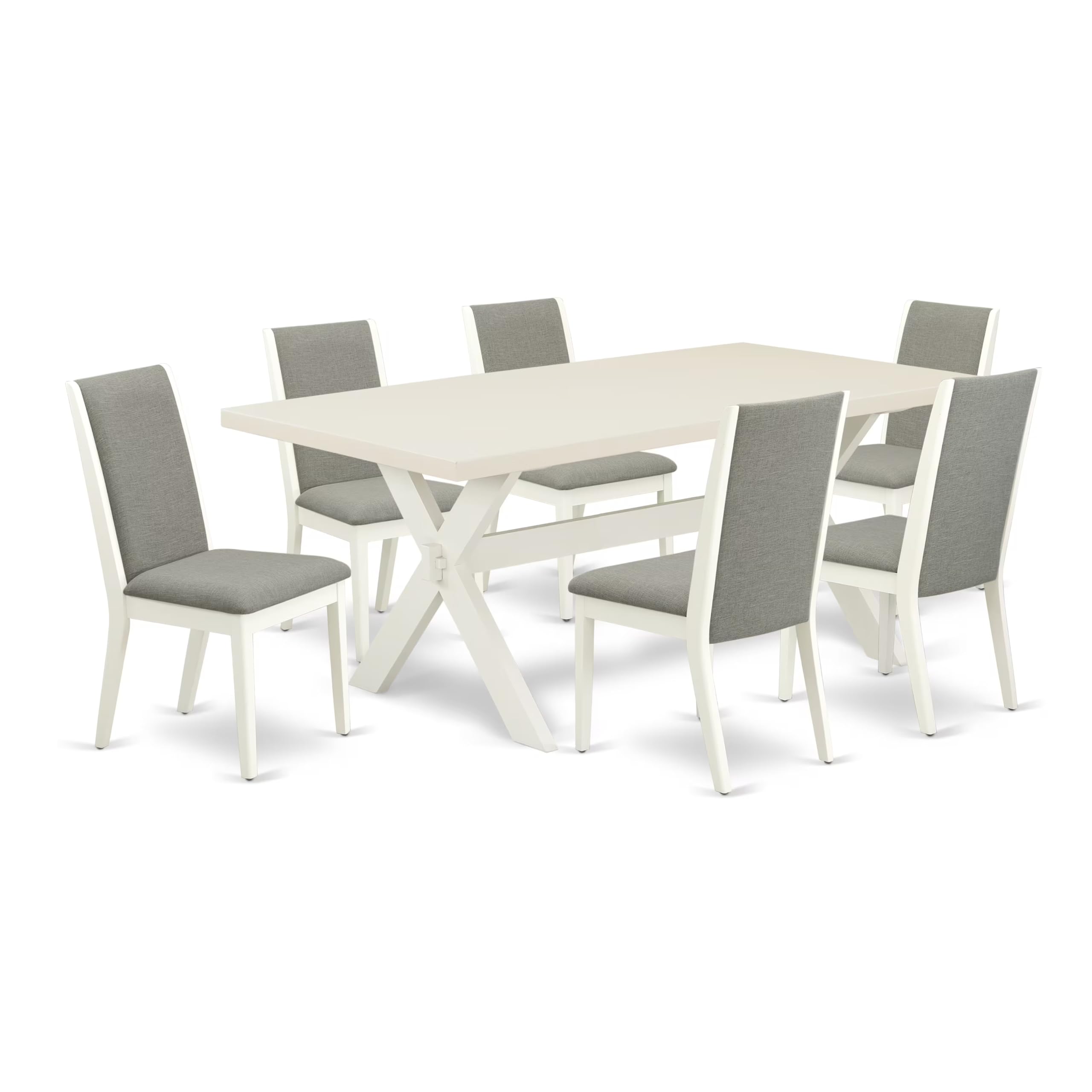 East West Furniture X027La206-7 7 Piece Dining Room Furniture Set Consist Of A Rectangle Dining Table With X-Legs And 6 Shitake Linen Fabric Upholstered Chairs, 40X72 Inch, Multi-Color